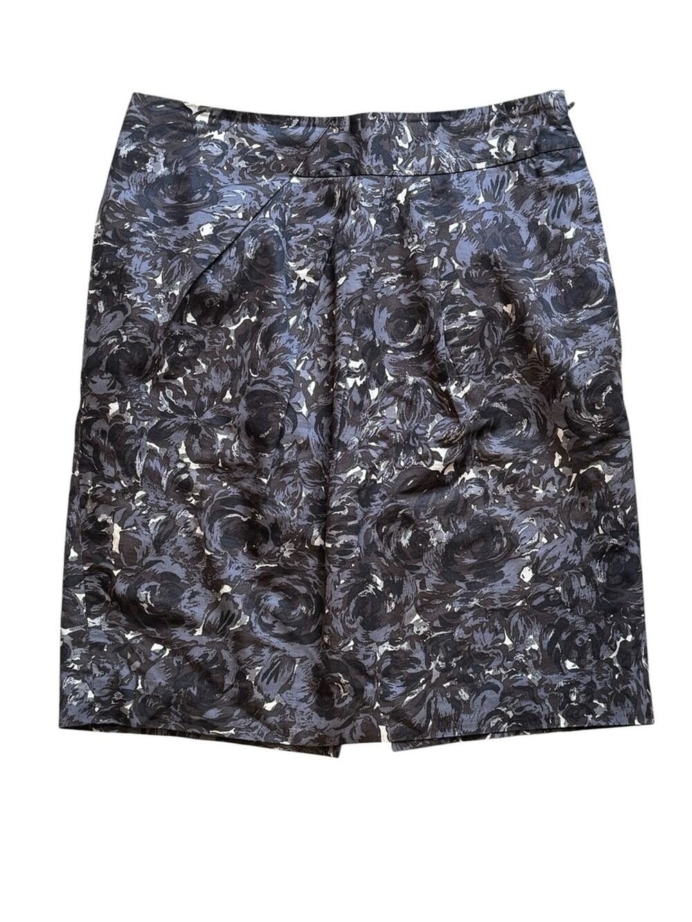 Ann Taylor LOFT Gray and Black Floral Pleated Pencil Skirt Size 0